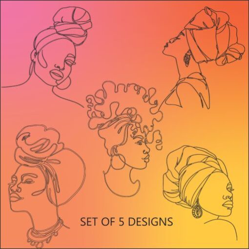 SET OF 5 WITH HEADWRAP 1 AFROCENTRIC EMBROIDERY DESIGNS HEADWRAP
