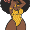 curvy afro woman gold embroidery design