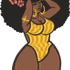 curvy afro woman gold embroidery design