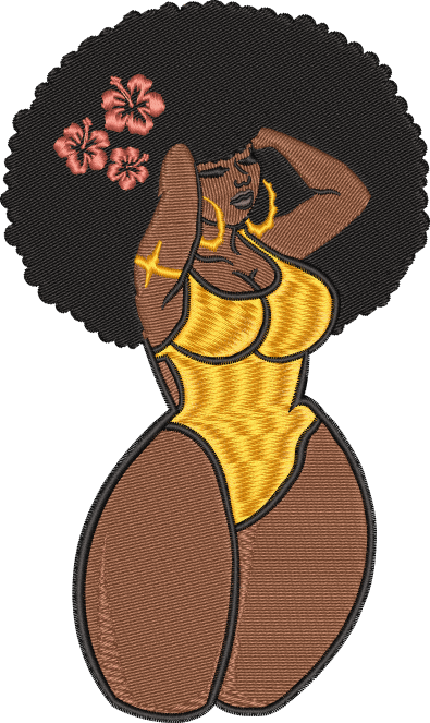 curvy afro woman gold embroidery design