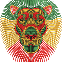 African red gold and green embroidery lion