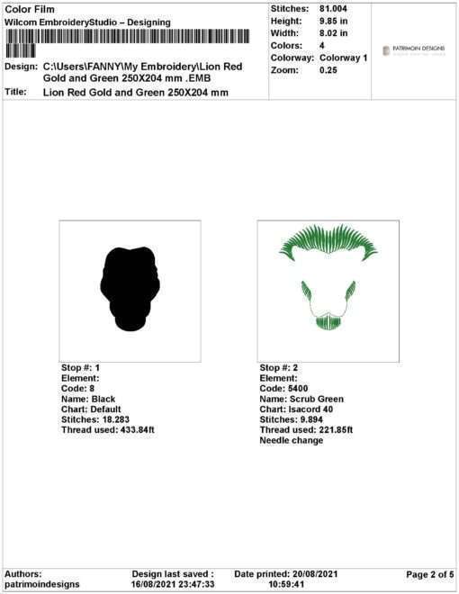 Lion Red Gold and Green 250X204 mm Print.pdf Page 2 AFROCENTRIC EMBROIDERY DESIGNS lion