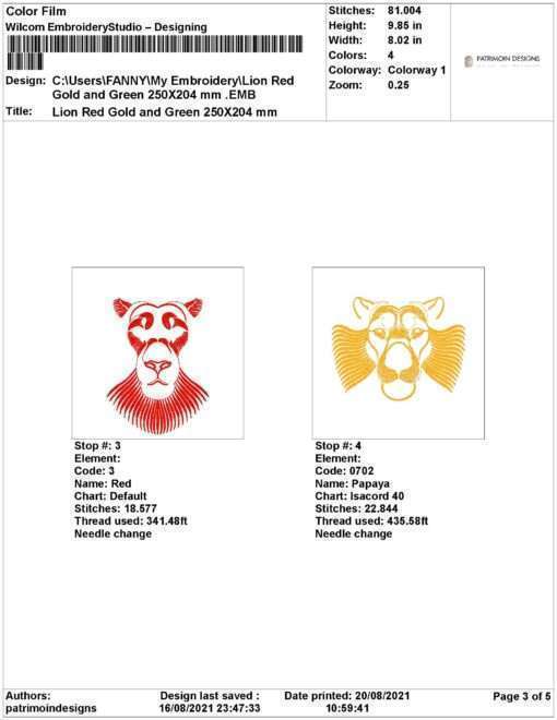 Lion Red Gold and Green 250X204 mm Print.pdf Page 3 AFROCENTRIC EMBROIDERY DESIGNS lion