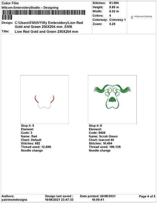Lion Red Gold and Green 250X204 mm Print.pdf Page 4 AFROCENTRIC EMBROIDERY DESIGNS lion