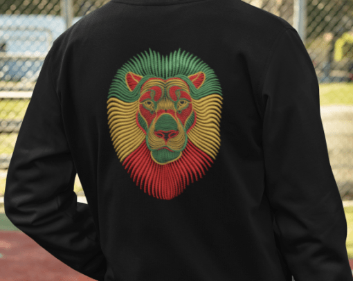 RED GOLD AND GREEN LION EMBROIDERY DESIGN