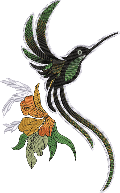 Jamaica-hummingbird-embroidery design-Caribbean-flowers