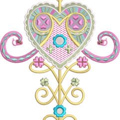 A beautiful and meaningful embroidery design with the typical Erzulie Dantor colors. Looks great  on the legs of a denim pants or a jacket back. This design was test stitched on polo fabric with cut away backing.
