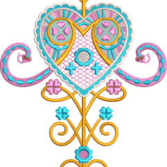A beautiful and meaningful embroidery design with the typical Erzulie Dantor colors. Looks great  on the legs of a denim pants or a jacket back. This design was test stitched on polo fabric with cut away backing.