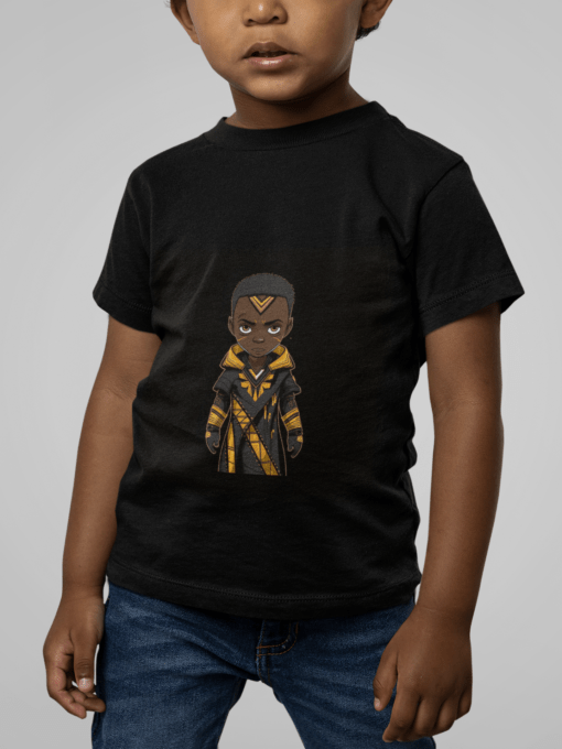 mockup of a little kid wearing a short sleeve bella canvas tee m14951 Designs with a unique blend of culture and style. Rasta vibes, Afro futuristic, heritage and Roots & Culture. BLACK BOY WARRIOR