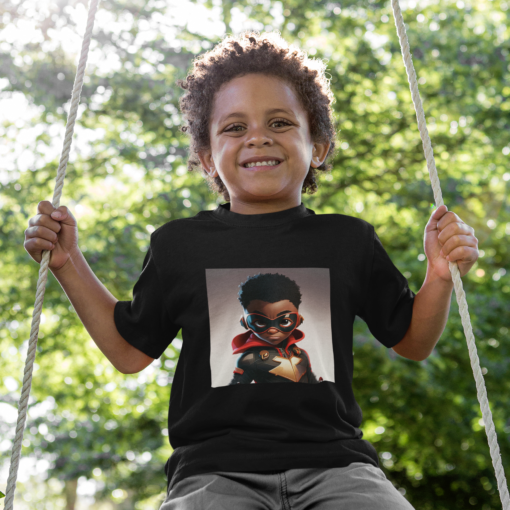 t shirt mockup of a happy boy playing on a swing 40491 r el2 Designs with a unique blend of culture and style. Rasta vibes, Afro futuristic, heritage and Roots & Culture. BLACK BOY SUPERHERO