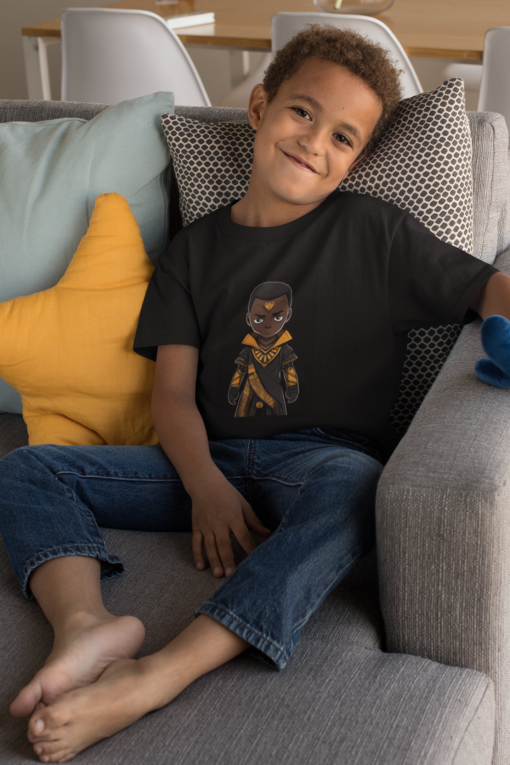 t shirt mockup featuring a smiling kid sitting on a couch 31639 Designs with a unique blend of culture and style. Rasta vibes, Afro futuristic, heritage and Roots & Culture. BLACK BOY WARRIOR