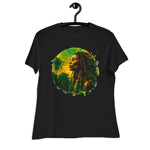 womens relaxed t shirt black front 65e0ee81cb8e8 Designs with a unique blend of culture and style. Rasta vibes, Afro futuristic, heritage and Roots & Culture.