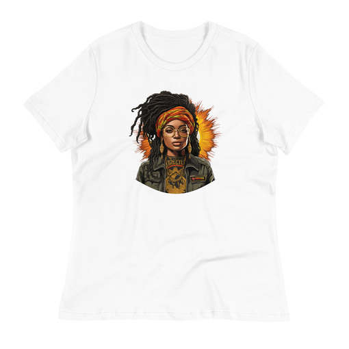 womens relaxed t shirt white front 65e0ed665c512 Designs with a unique blend of culture and style. Rasta vibes, Afro futuristic, heritage and Roots & Culture.