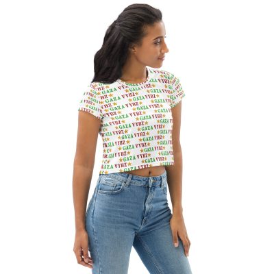 GAZA VYBZ -RED GREEN AND GOLD All-Over Print Crop Tee - Image 3