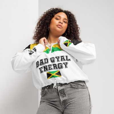 BAD GYAL ENERGY -JAMAICAN FLAG-GAZA4 EVE Women’s cropped windbreaker - Image 3
